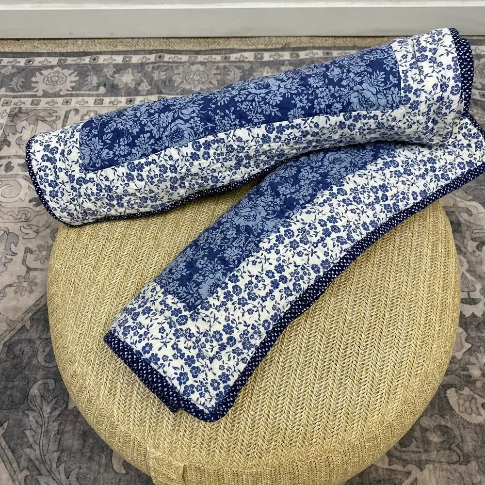 Linensource Forget-Me-Not Blue Pieced Quilted Shams (2)  Cottagecore 21 x 27